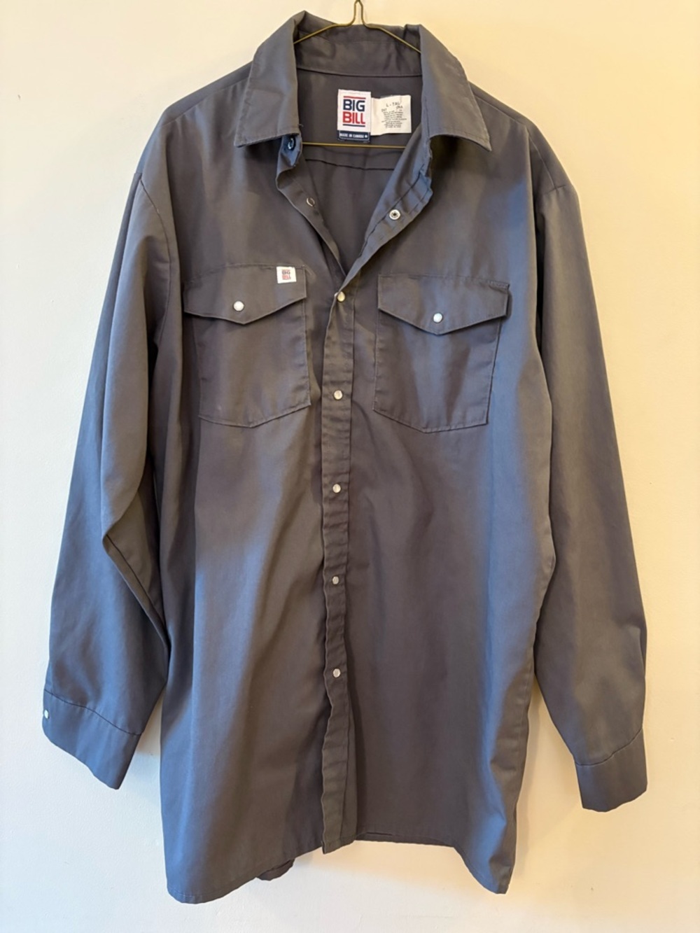 Big Bill Casual Button-Down Work Shirt in Charcoal, Men’s Sz L-Tall.